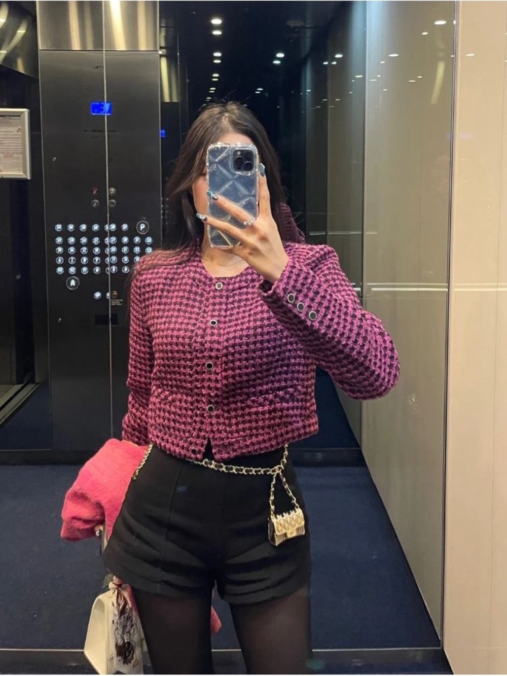 Zara Pink & Black Houndstooth Utility Jacket - Picture 6 of 12